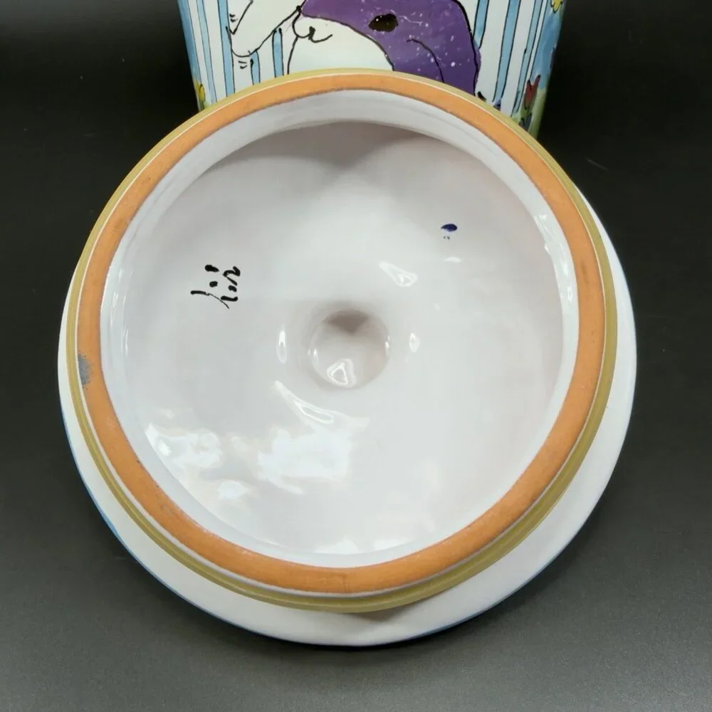 Starbucks Canister Cookie Jar Container Hand Painted Hungary Bunny Rabbit Flower - Picture 7 of 15